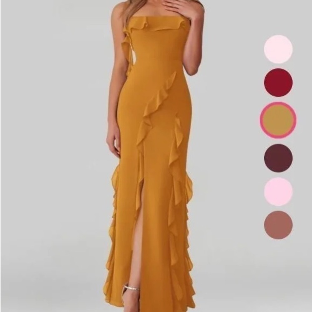 azazie butterscotch dress with slit